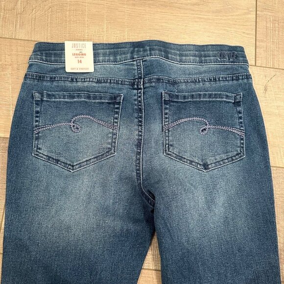 JUSTICE GIRLS PULL ON RHINESTONE DENIM LEGGINGS NEW SIZE 14 MID RISE - Picture 6 of 10